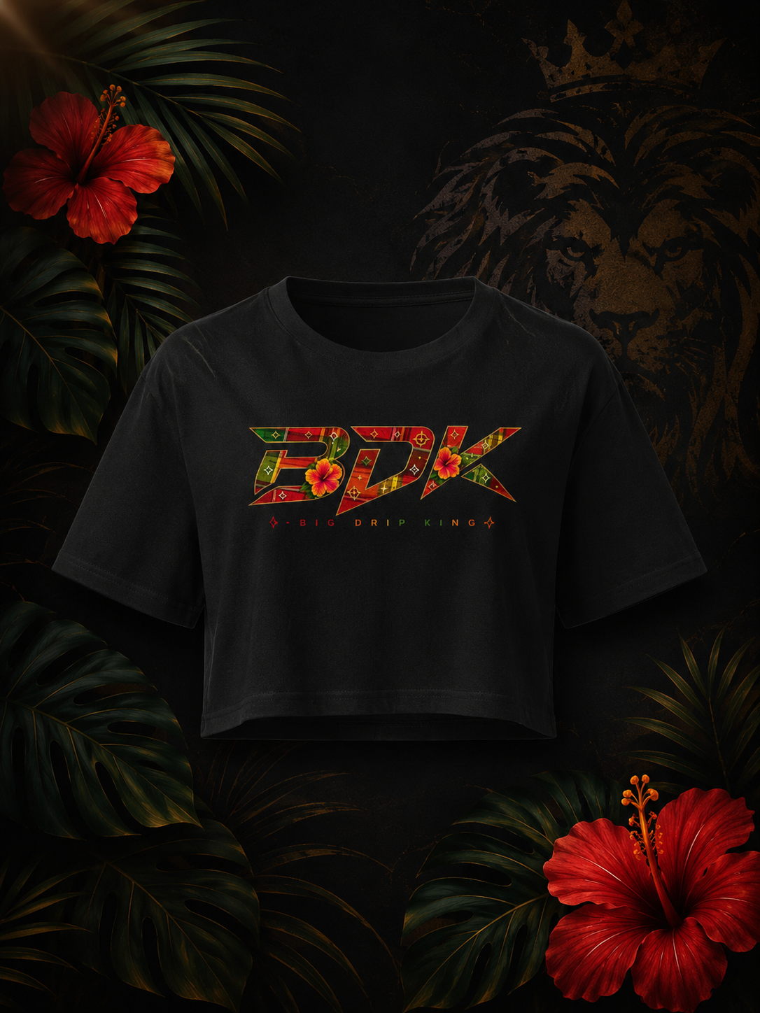 Crop Top Femme Noir BDK – Madras & Hibiscus