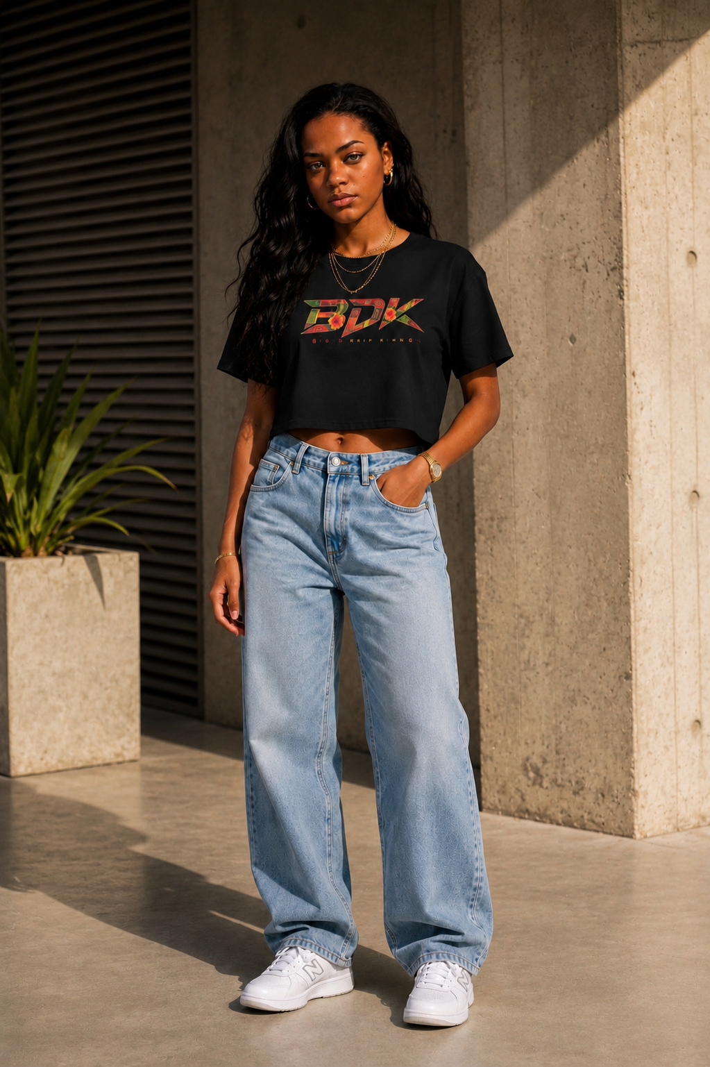 Crop Top Femme Noir BDK – Madras & Hibiscus